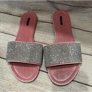 Victoria’s Secret Pink Velvet Rhinestone Slides Embellished Small 5/6